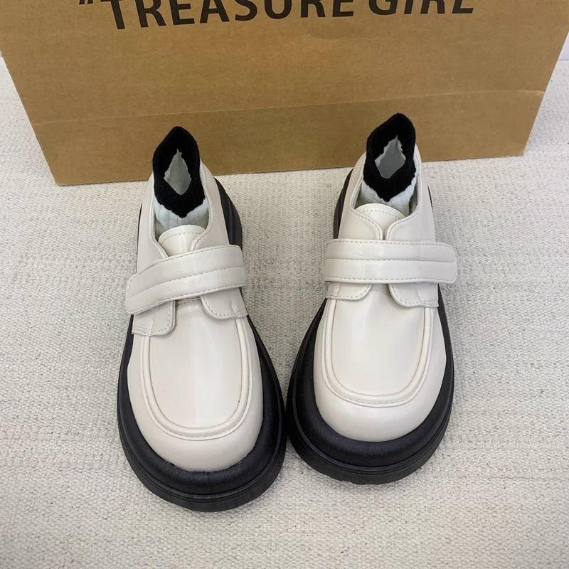 Thick-Soled Big-Headed British Loafers Children'S Autumn And Winter Versatile Height-Increasing College Japanese White Small Leather Shoes