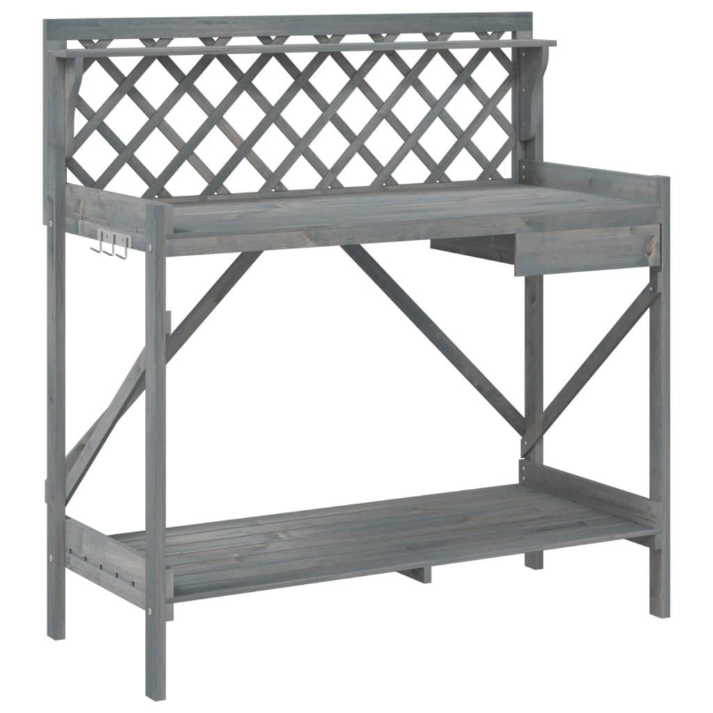 Vidaxl Garden Table With Trellis, Grey, Solid Fir Wood