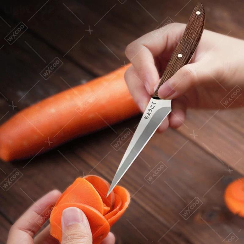 WXCOO 3pcs Stainless Steel Food Carving Knife Kitchen Fruit Peeling Utility Knife Professional Chefs Carving Knife Wood Handle