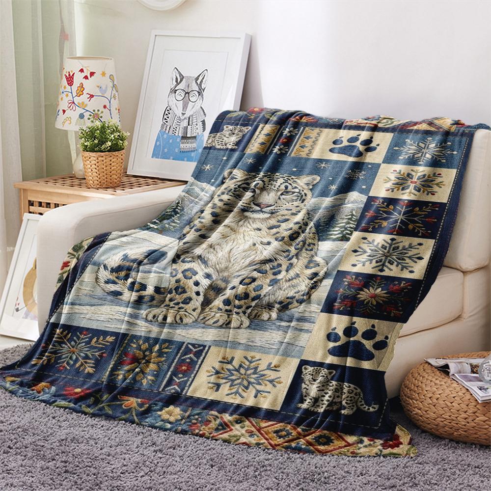 Snow Leopard Animal Print Flannel Blanket, High Quality Comfortable for All Seasons, Home Decor, Warmth and Comfort, Perfect for Christmas Gifts124