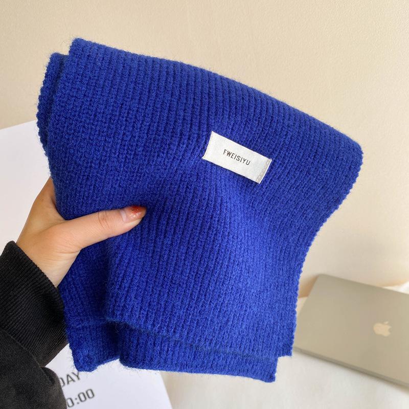 Short Japanese small scarf women's winter warm solid color wool knitted scarf student Korean version male couple versatile