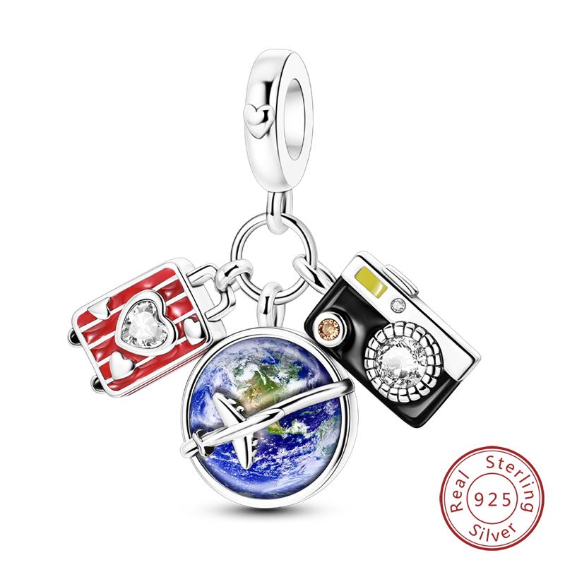 100% Copper Luggage Earth Camera Golf Rugby Helmet Charms Pendants Fit Qikaola Original Bracelets Diy Jewelry