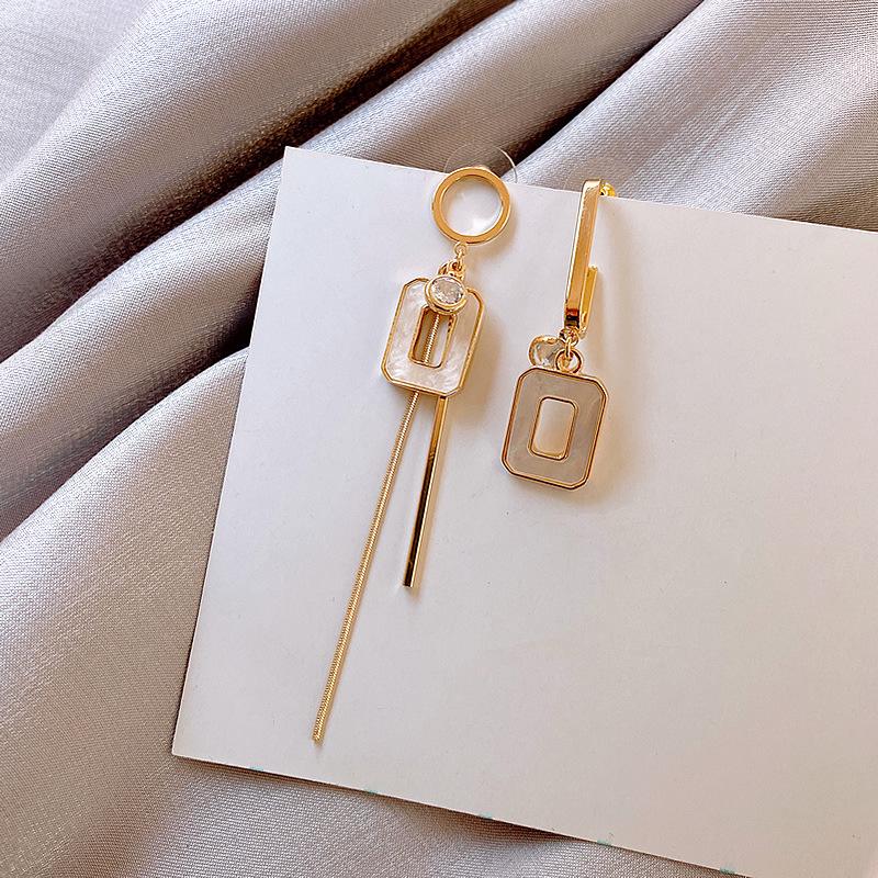 Korean Asymmetrical Long Tassel Zirconia Dangle Earrings with Silver Needle