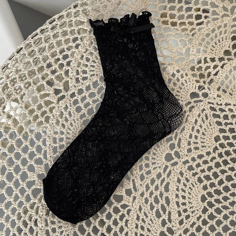 1 Paar Spitzensocken für Damen, aushöhlen, Netzstoff, dünn, atmungsaktiv, Sommer, lose, lange Socken, Blumenstickerei, süße Mädchen, japanische Kawaii-Socken