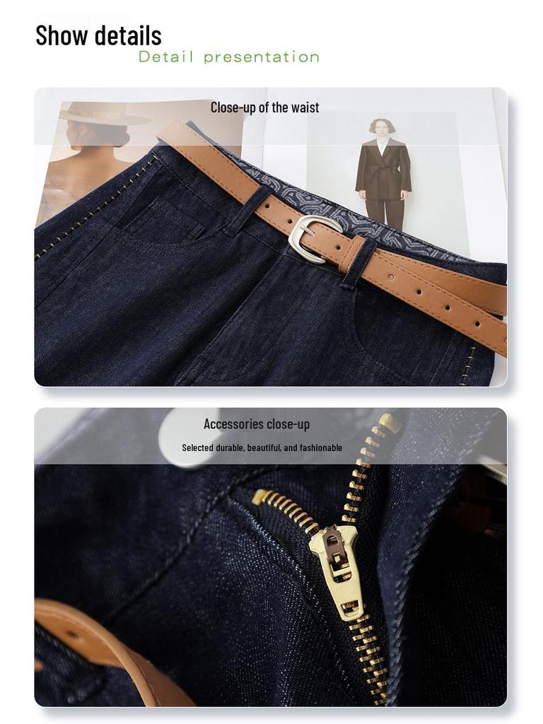 Women's Dark Blue Scimitar Jeans: New 2025 Summer Petite Nine-Point Banana Draping Harem Pants