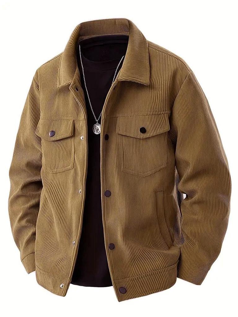 Men's Trendy Corduroy Single-breasted Long Sleeve Pocket Jacket