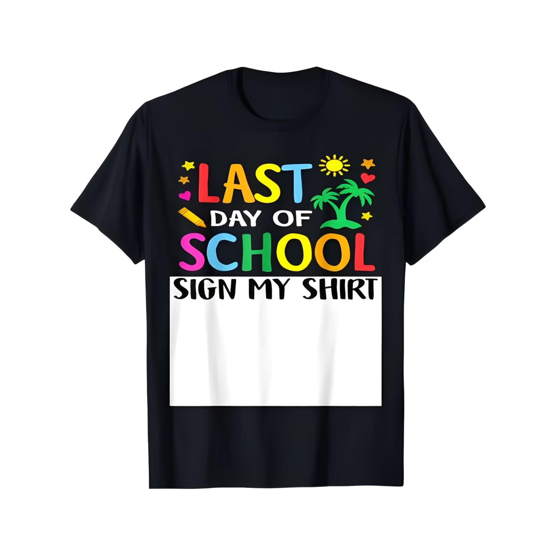 Last Day of School Sign My Shirt - Teacher & T-Shirt with Signature Panel - Soft Breathable Cotton Retro Graphic Tee for Class Parties S чёрный