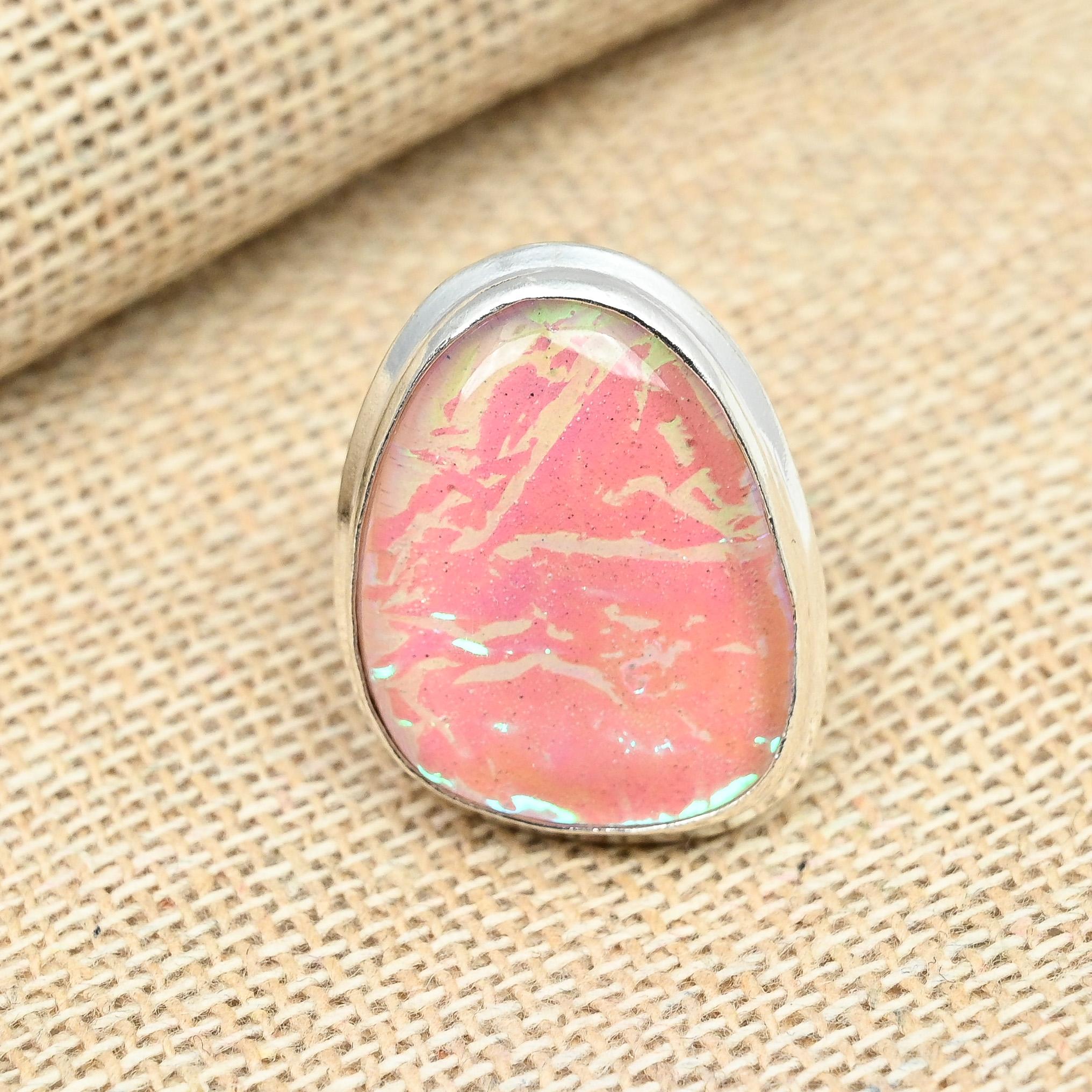 

Кольцо из твердого серебра 925 пробы с розовым австралийским тройным опалом и драгоценным камнем ручной работы 12 розовый