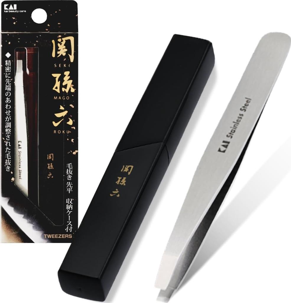 Kai Corporation Seki Magoroku Angled with Storage Tweezers for HC3506 Tweezers, Tip, Case, High-Quality Eyebrows,