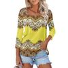 Women's 3/4 Sleeve Square Neck Floral Shirt Casual Loose Tunic Top