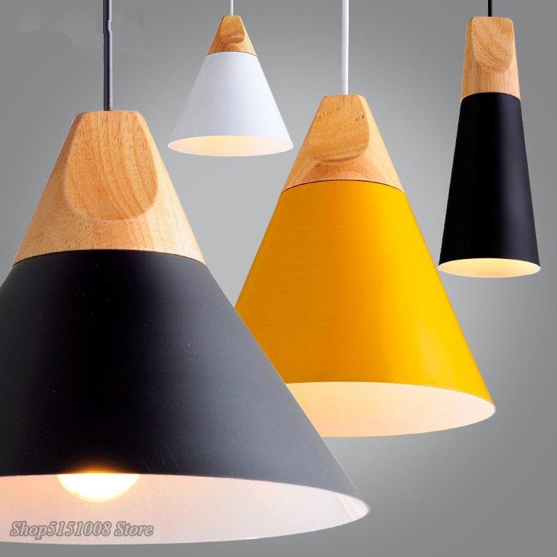 Nordic LED Wood Pendant Light Dining Room Pendant Lamp Modern Colorful Restaurant Kitchen Coffee Bedroom Loft Hanglamp Luminaire