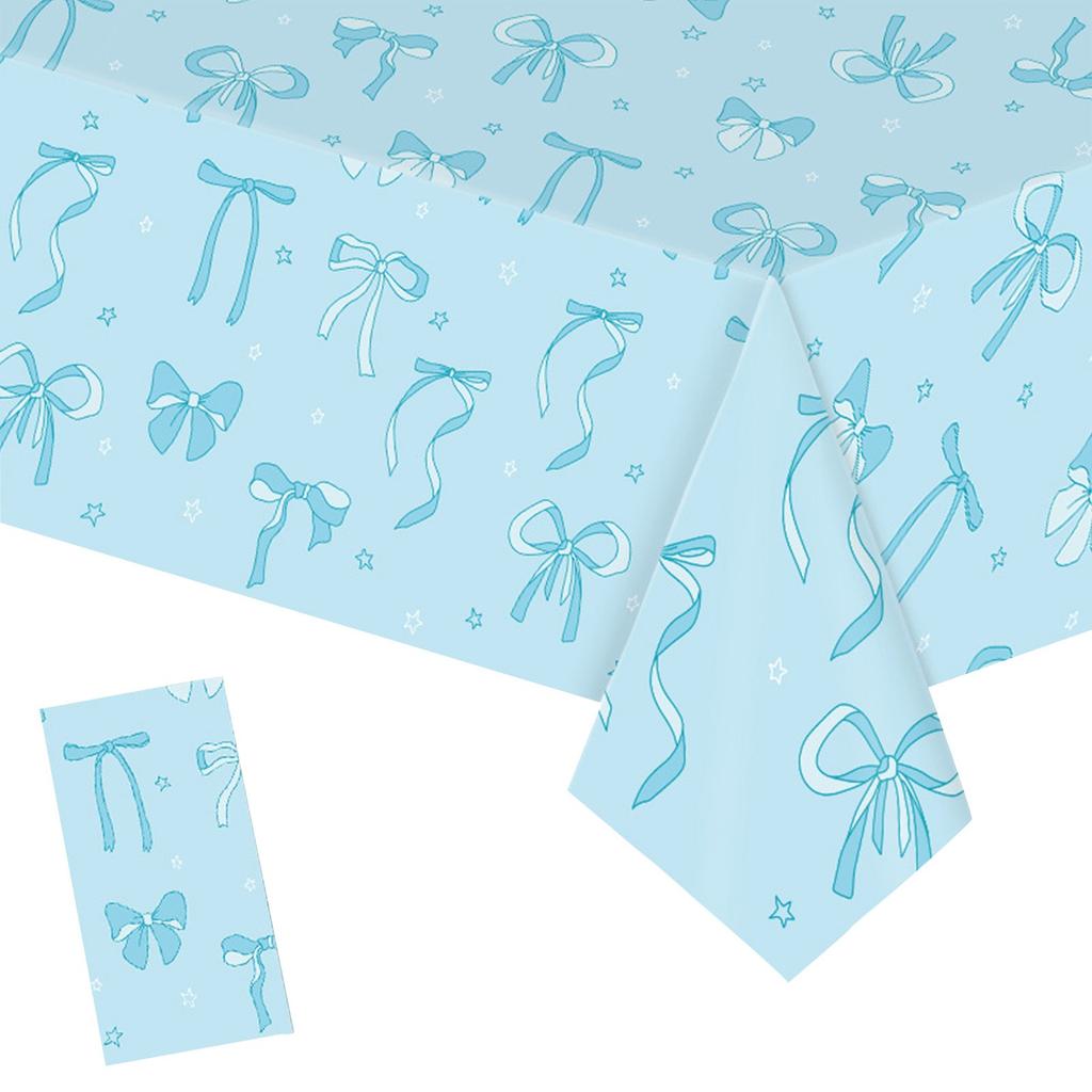 Bow Table Cloth Rectangle Table Party Supplies Bow Theme Disposable Plastic Table Covers Bow Birthday Decorations For Women Girls Bridal Baby Shower