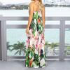 Women Dress Colorful Breathable Flower Printed Adjustable Straps Beach Dress for Party
