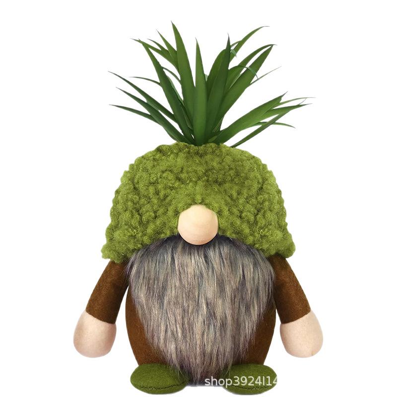 Green Air Plant Gnome Plush Decor - Cute Pineapple Tomte Shelf Sitter for Home & Office