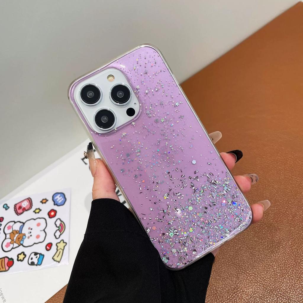 Applicable To Samsung S25edge Protective Case Silver Foil Star Glitter Epoxy TPU Transparent Mobile Phone Soft Case