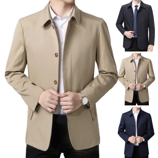 Jaqueta masculina primavera outono manga longa gola virada para baixo único breasted cor sólida blazer de negócios terno casaco casual