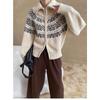 Retro Lazy Style Lapel Elegant Jacquard Ladies Cardigan, Loose Fashion Ladies Zipper Sweater Jacket 7054#