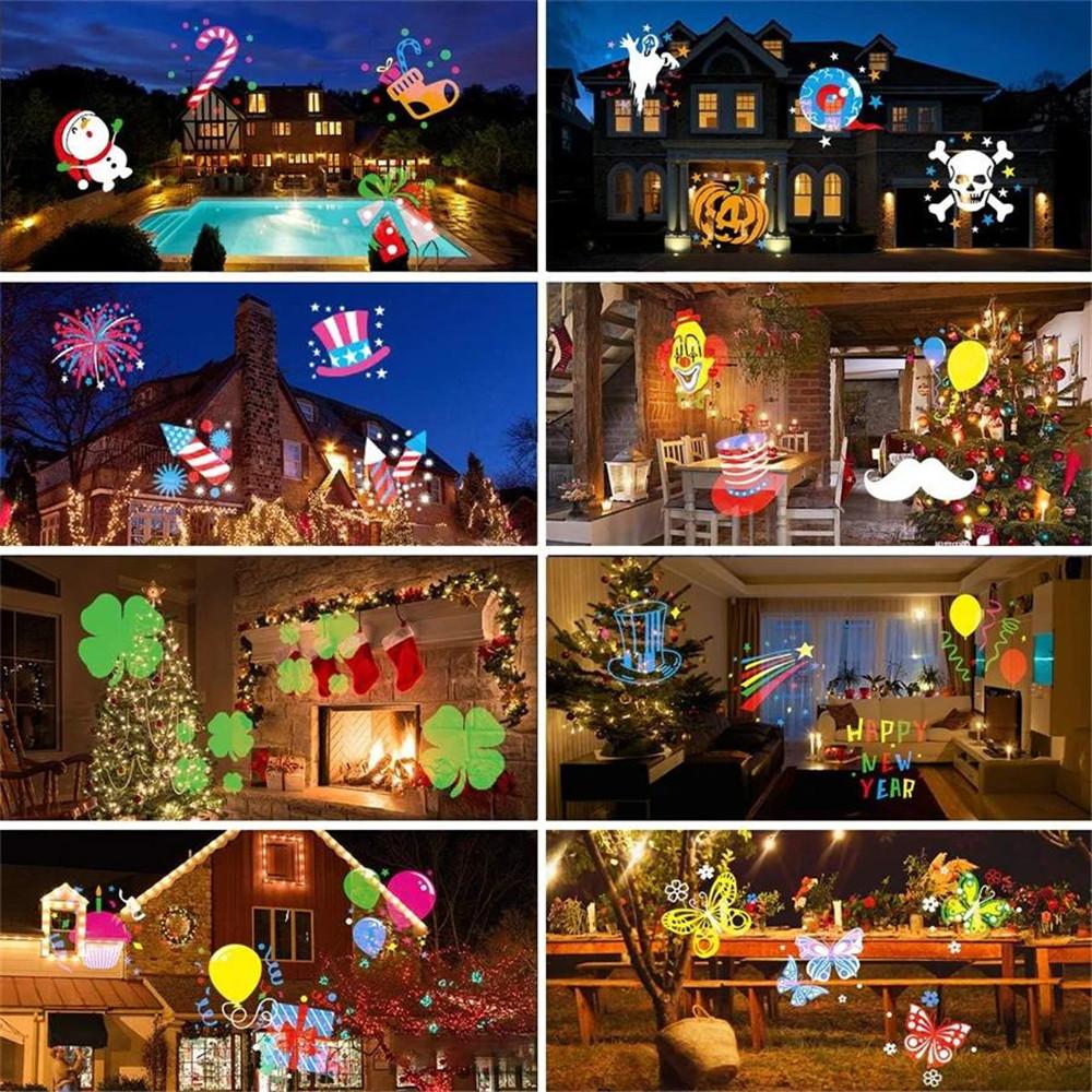 Christmas Halloween Lights Projector Waterproof Indoor Motion Remote Control LED 16 Slides Holiday Lamp Party Outdoor Garden House Room Night Light