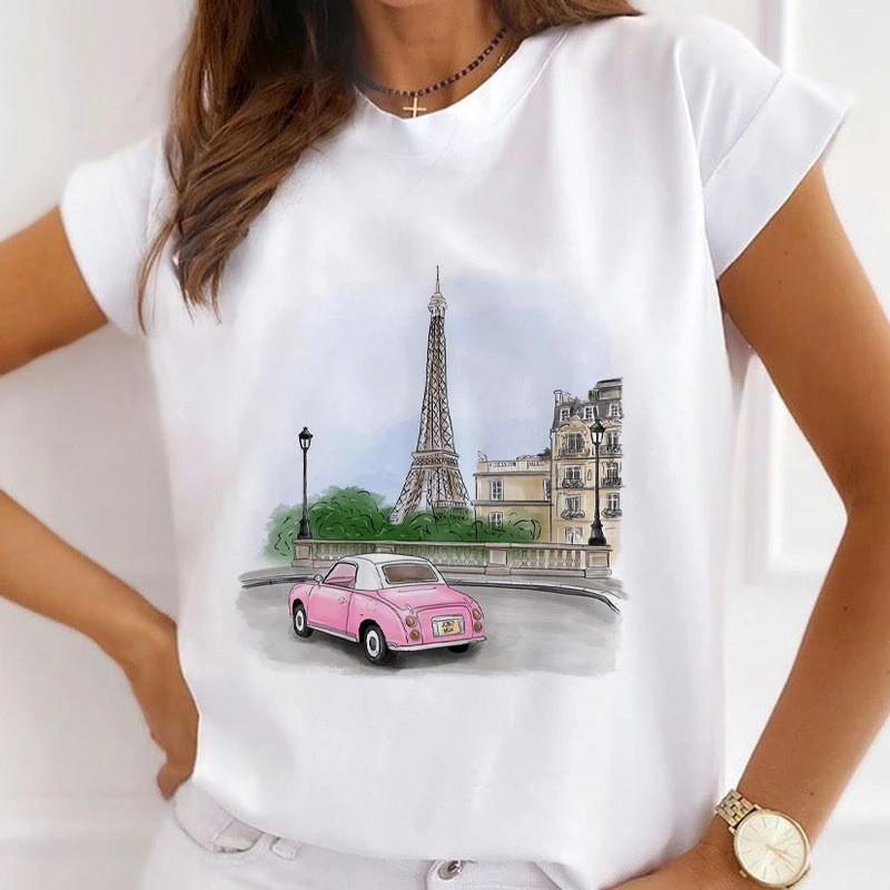 New European and American Fashion City Girl Trend Round Neck Short Sleeve Women's T-shirt Graphic T Shirts Tops
