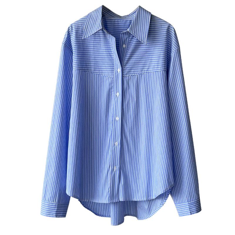 Tachibana Spring New Blue Shirt Stacked Shirt Commuter Temperament Striped Long Sleeve 8111