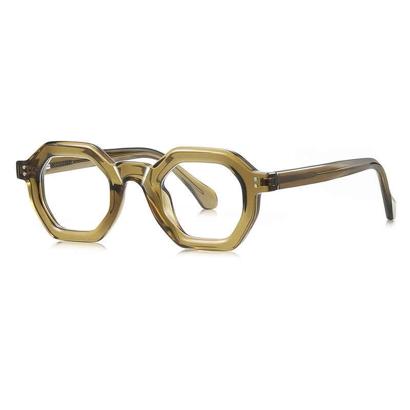 Retro Anti-Blue Light Computer Glasses Frame Men Women Polygon Leopard Optical Spectacle Frame Fake Glasses Trendy TR90 Eyewear