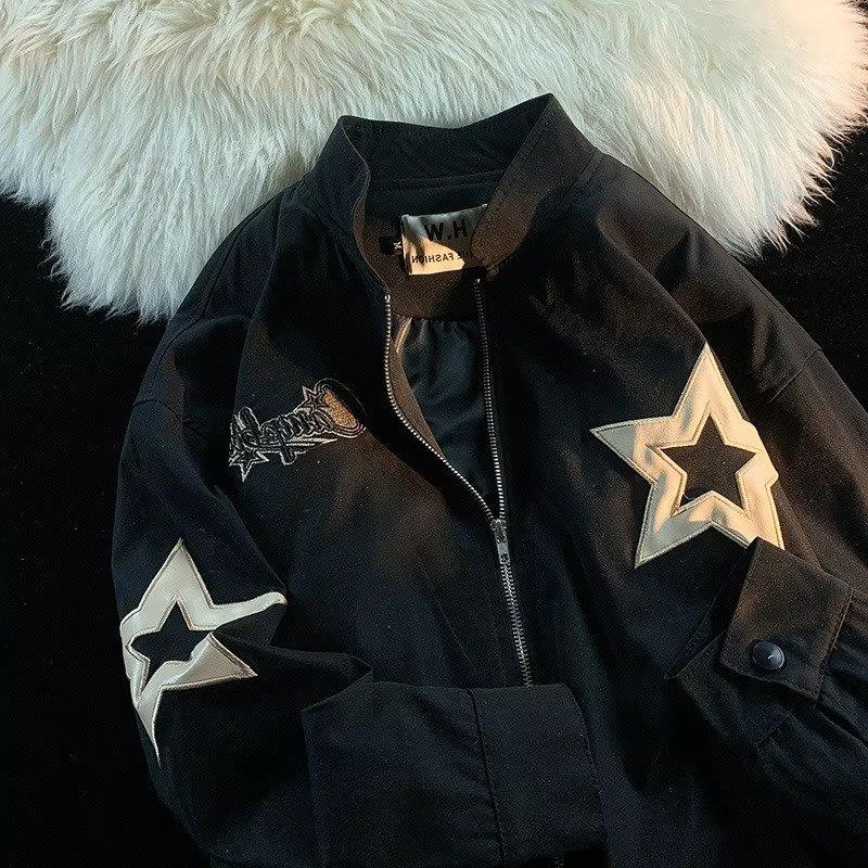 Autumn Casual Fashion Star Embroidery Thin Zipper Jacket