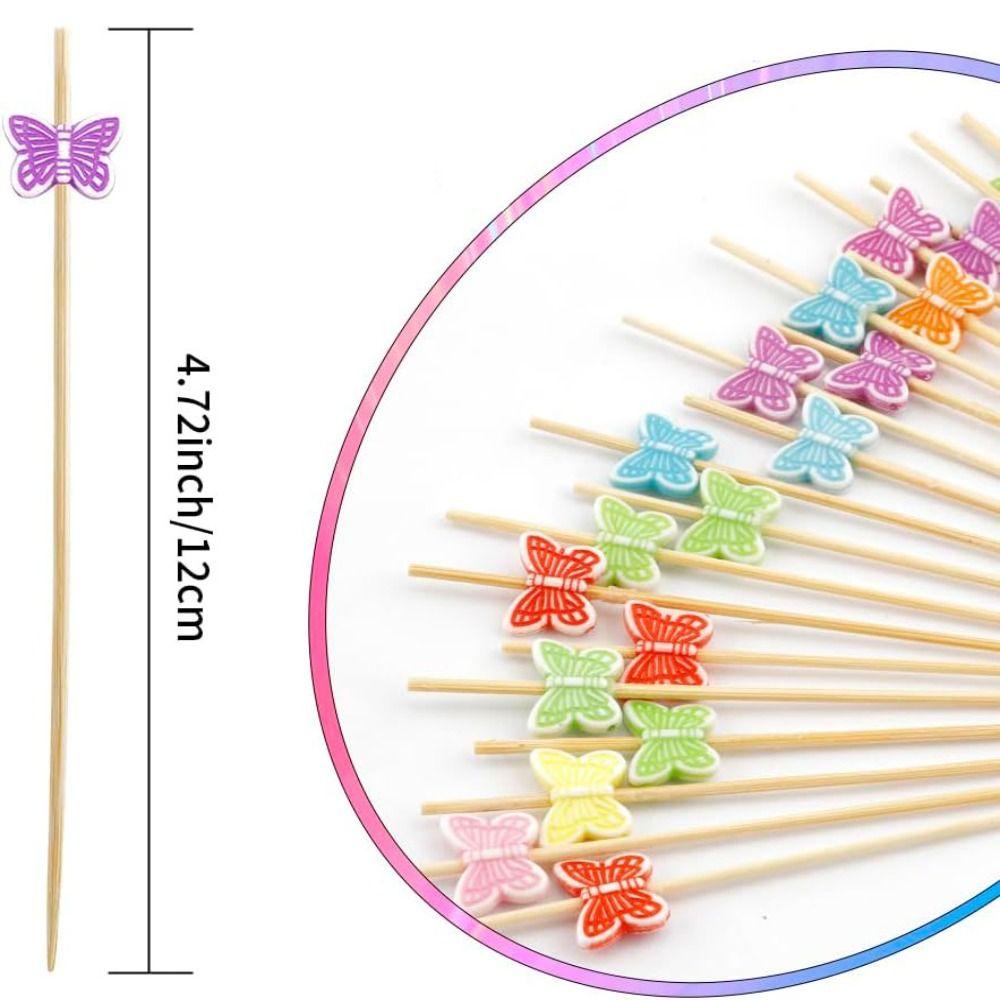 300 pcs Disposable Fruit Swab 4.7 Inch Cocktail Pick Durable Bamboo Butterfly Fruit Skewer  Fruit