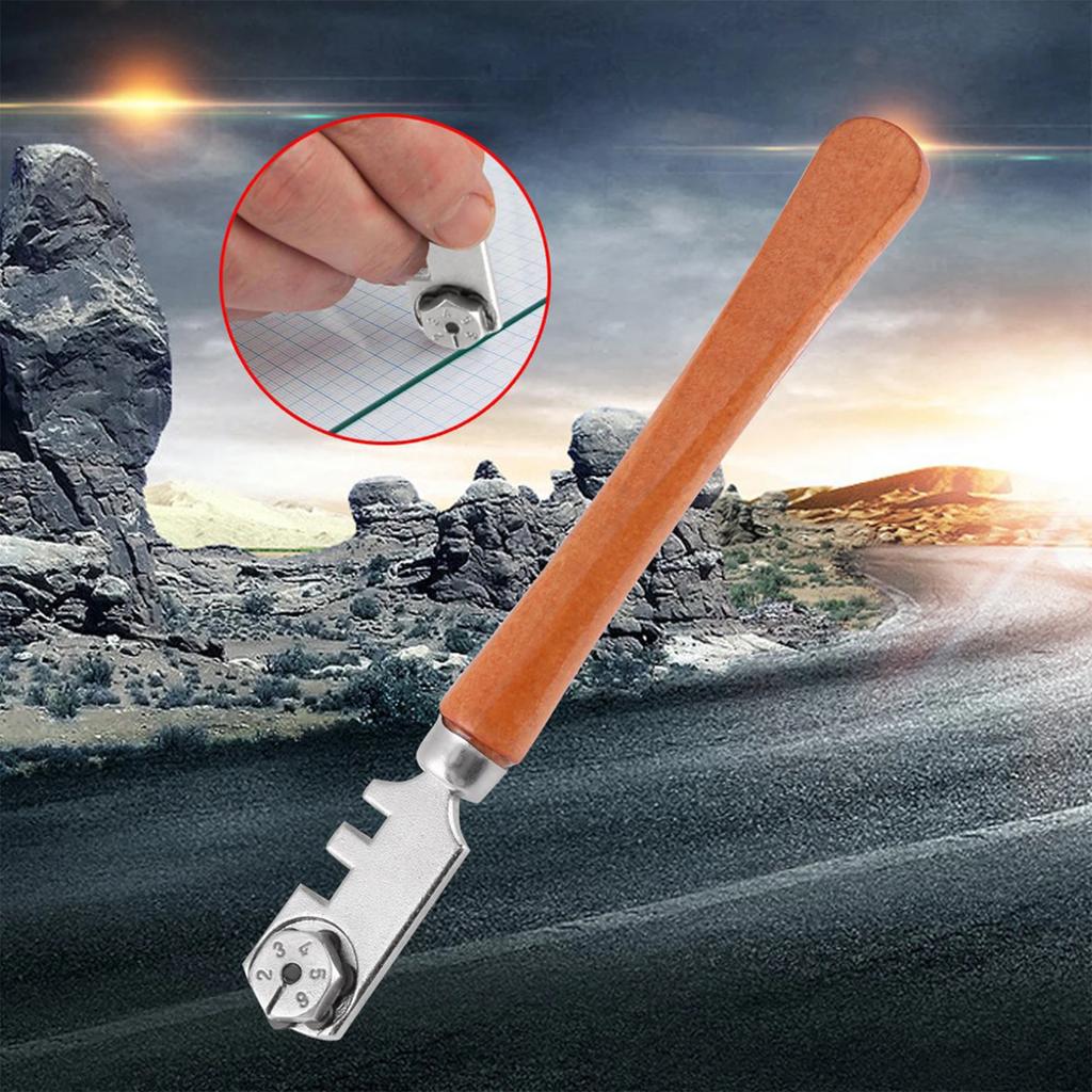 130MM Professional Six Wheel Glass Cutter Craft Cutting Kit Tool with Wooden Handle Wheel Glass Cutting Six Wheel Glass Cutter