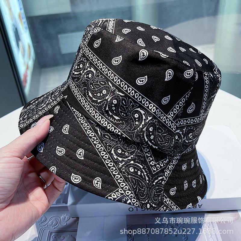 Trendy versatile sunshade sun hat summer double-sided pot hat printed bucket hat women