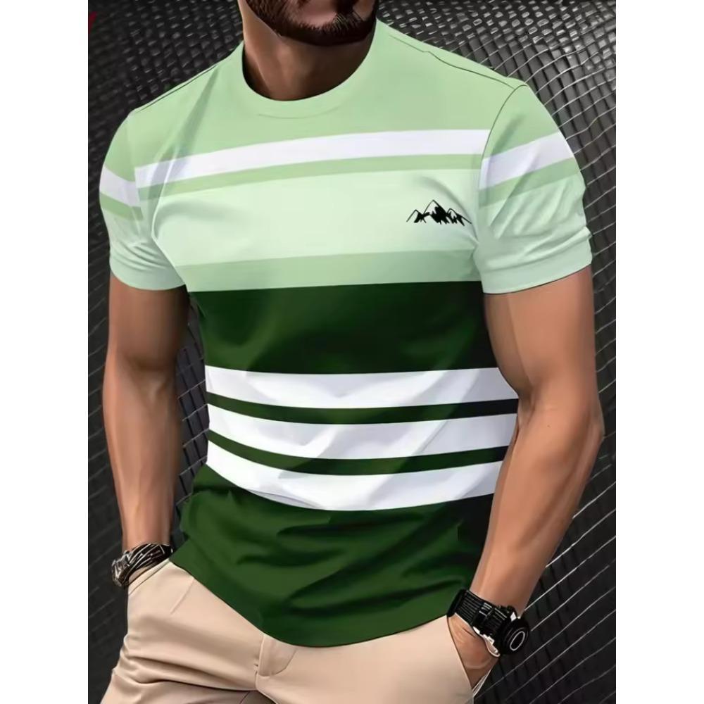 Colorful Striped Small Icon Simple Fashionable Comfortable Soft Breathable Large Loose Casual Short Sleeved Men's T-shirt