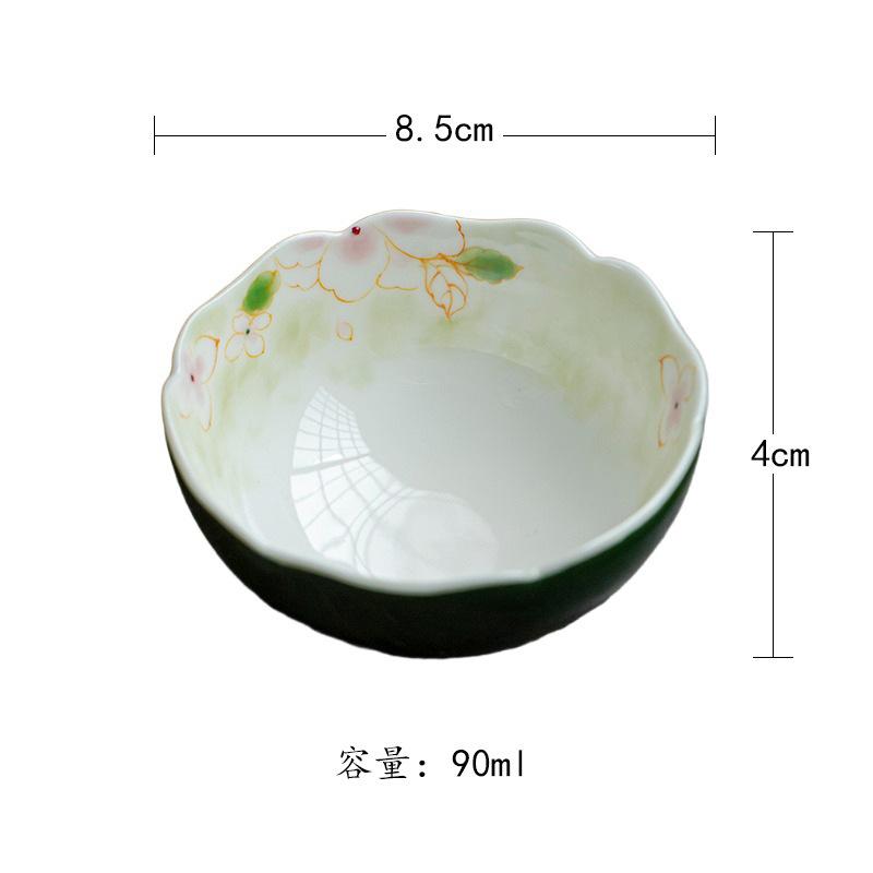 

90ml Dark Green Hand-painted Camellia Teacup Luxury Tea Bowl Water Jug Tea-tasting Personal Cup Chazhan Master Cups Teaware As Your Choose