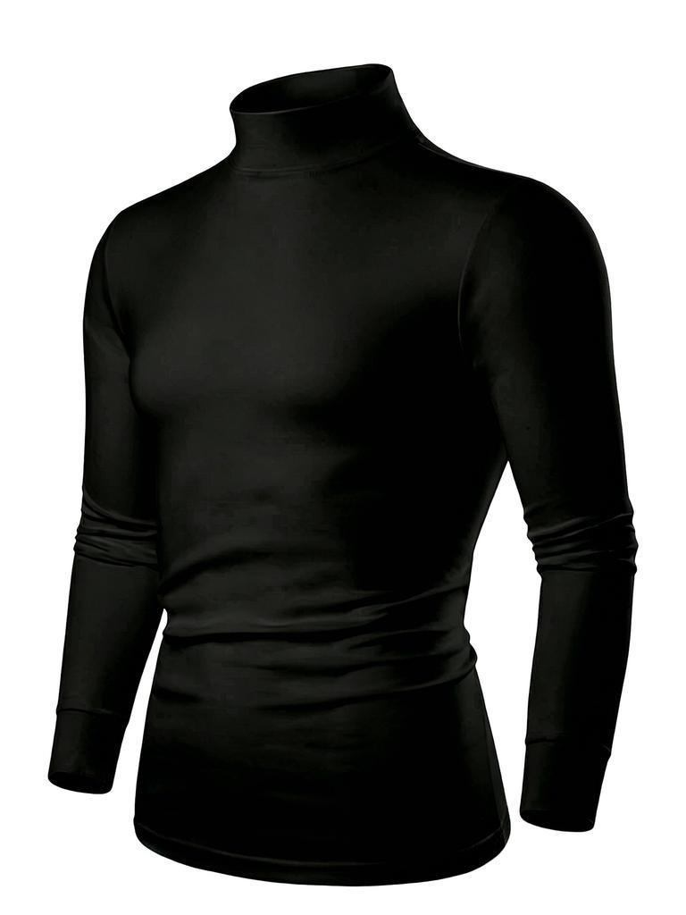 Simple Long-Sleeve Turtleneck Men's Work Long-Sleeve Top 3pcs Set, European and American Fashion Trend T-Shirt