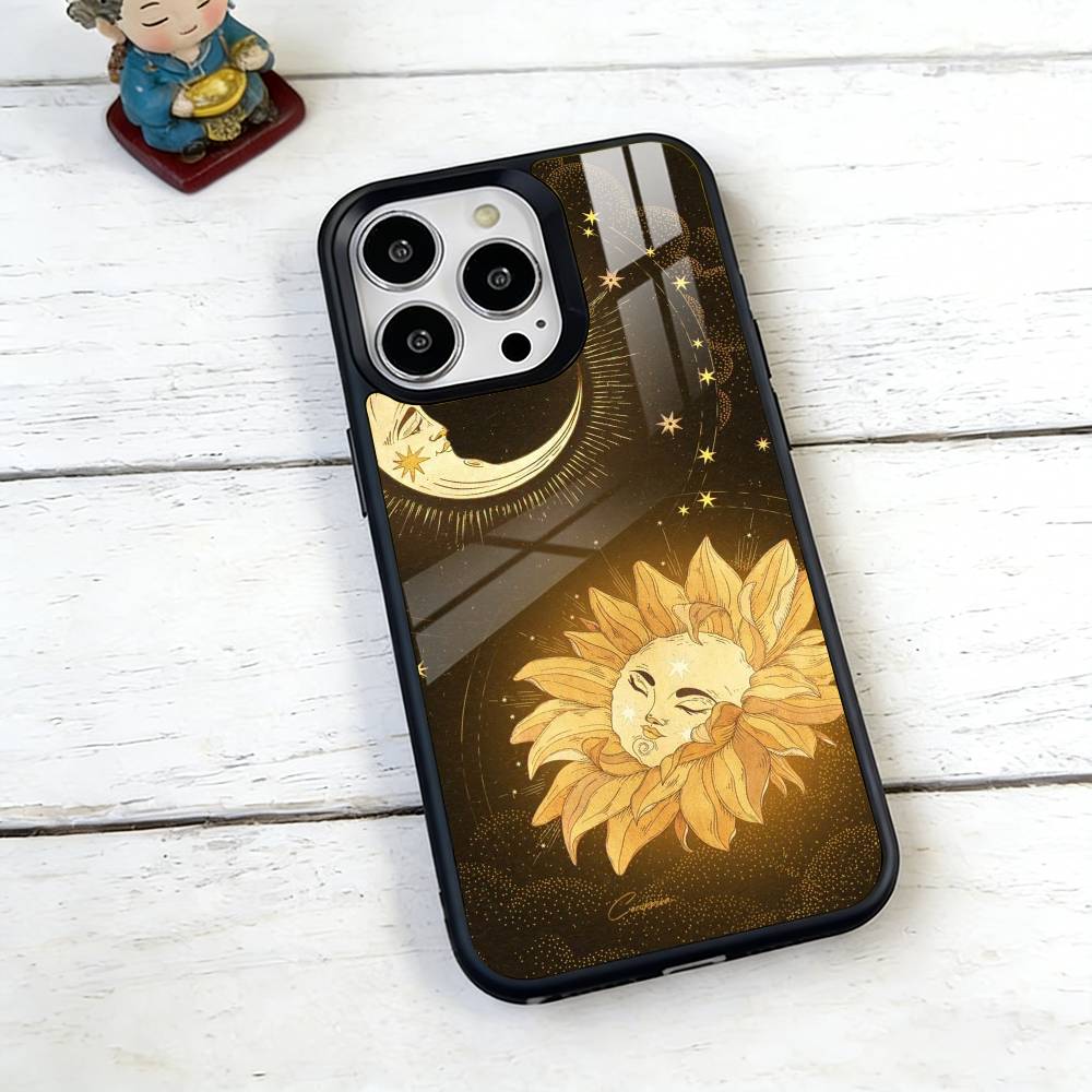 Sun Moon Phone Case For iPhone17,16,15,14,13,12,11 Plus,Pro Magnetic with Magsafe Wireless Charging