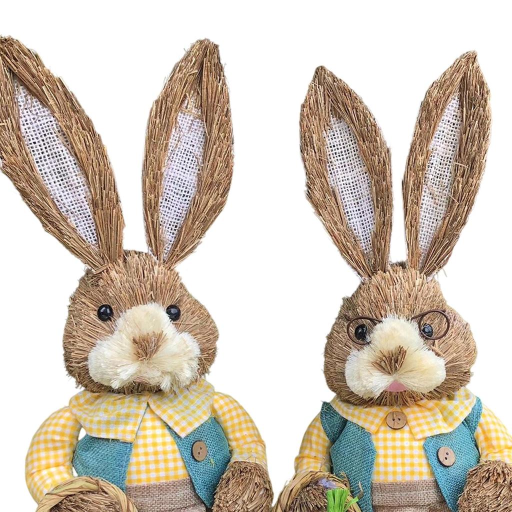 1 Pair Artificial Woven Figures Animal Model Sculpture Standing Statue Doll for Office Easter