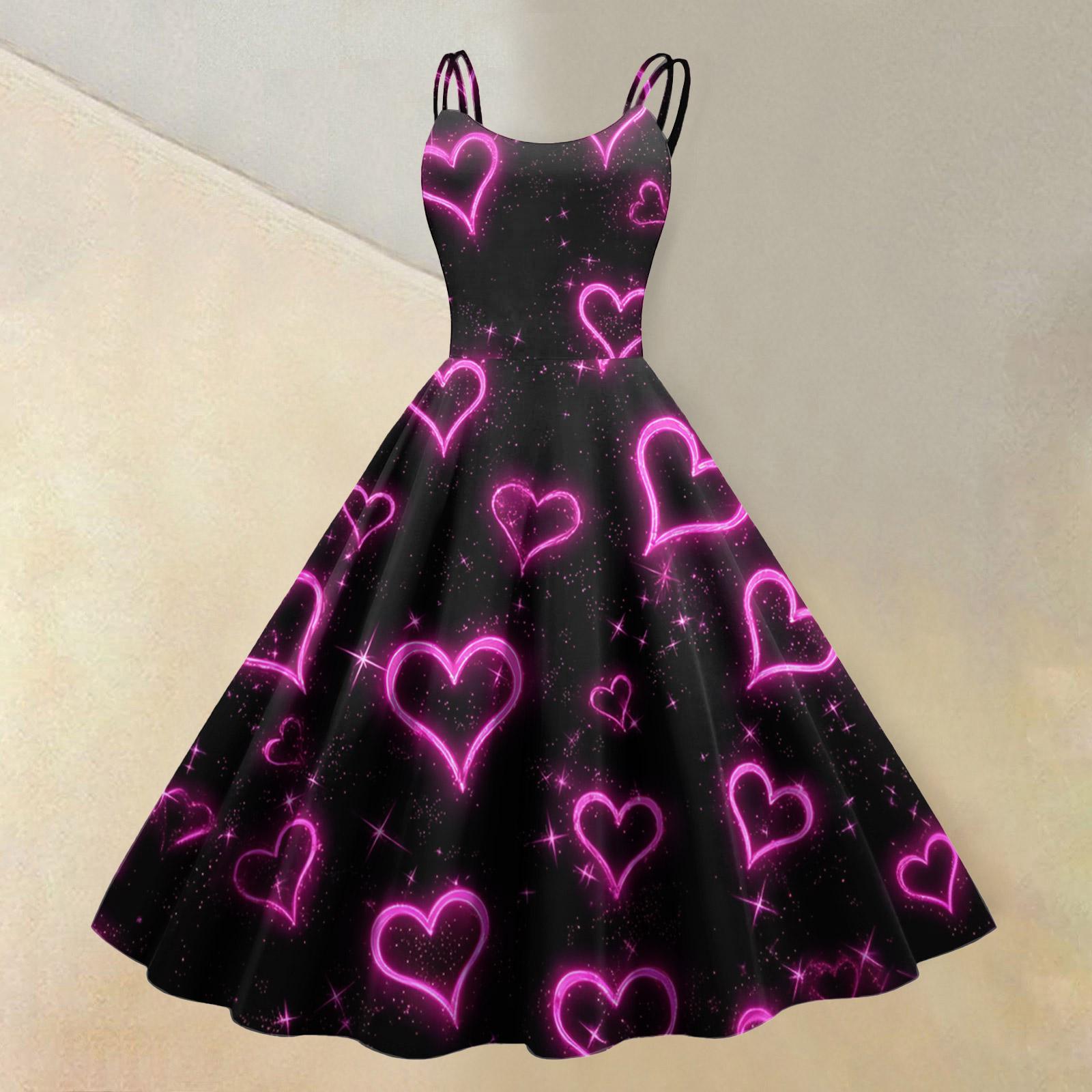 

Women s Valentine s Day Love Heart Print Sexy Off Shoulder Vintage Dress S