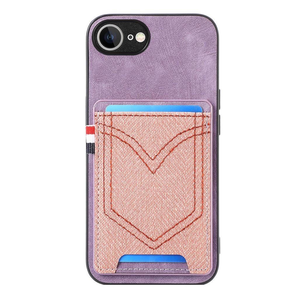 For iPhone 16e Phone Case Retro Jean Cloth Texture Leather Back Cover with Card Holder