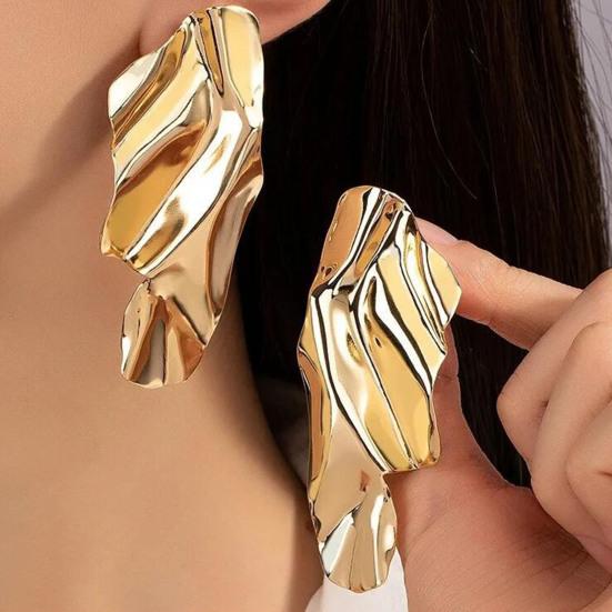 1 Paire de Boucles d'Oreilles Clous Design Géométrique Irrégulier Boucles d'Oreilles en Métal Boucles d'Oreilles Pendantes Surface Miroir Exagérée Bijoux Cadeau