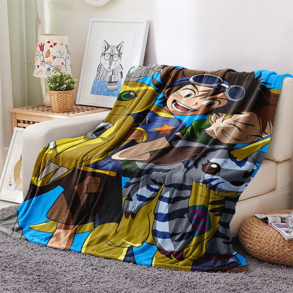 Digimon Characters Flannel Blanket, Fit for Home Living Room, Perfect Gift for Fans, Lightweight Warm Throw