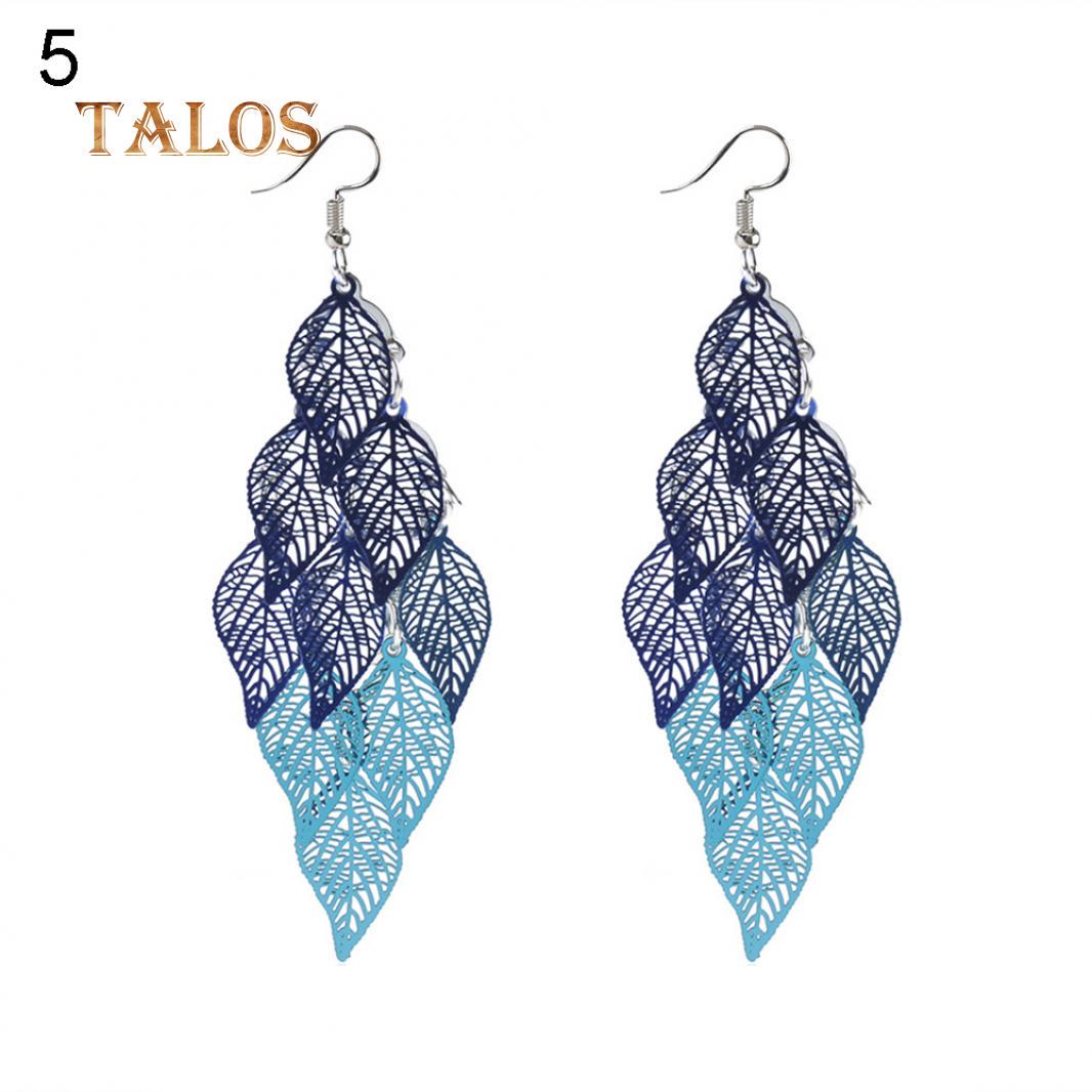 Леди Красочные Многослойные Полые Листья Элегантные Серьги-крючки Ювелирный Декор Красота 5#