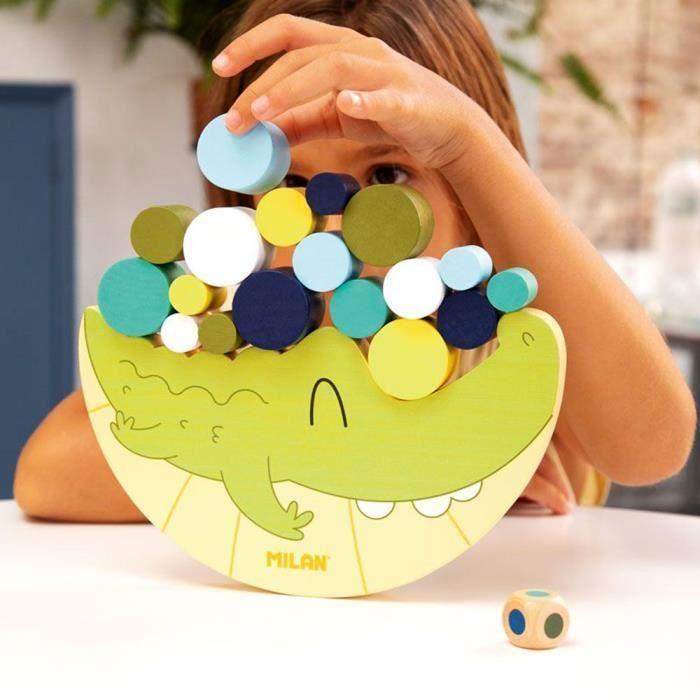 Jouet Éducatif - Coco Balance - Crocodile en Bois - Cylindres Empilables - Motricité Fine - Créativité