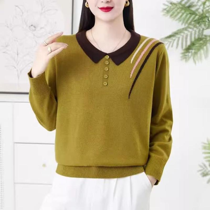 Women's New Style Knitted Lapel Loose Slim Base Top Autumn and Winter Long-sleeved Sweater