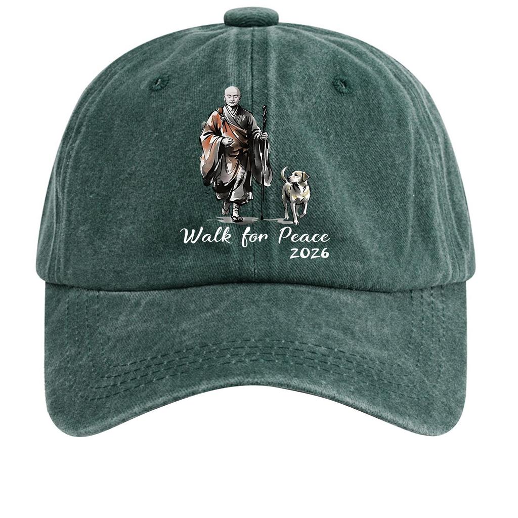 Washed Cotton Baseball Cap with Printed Distressed Soft Top Denim Hat, Vintage Hat