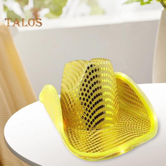 LED Light-Up Cowboy Hat Retro Western Style Luminous 5 Color Available Sunshade Sequin Cap Christmas Party Nightclubs Performance Photo Prop Cap