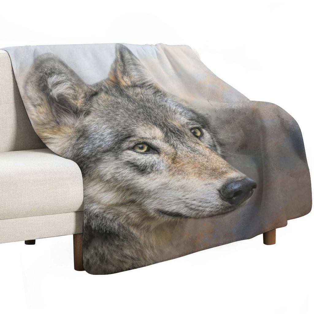 Gray Wolf Throw Blanket Warm Comfortable Blanket for Office Napping