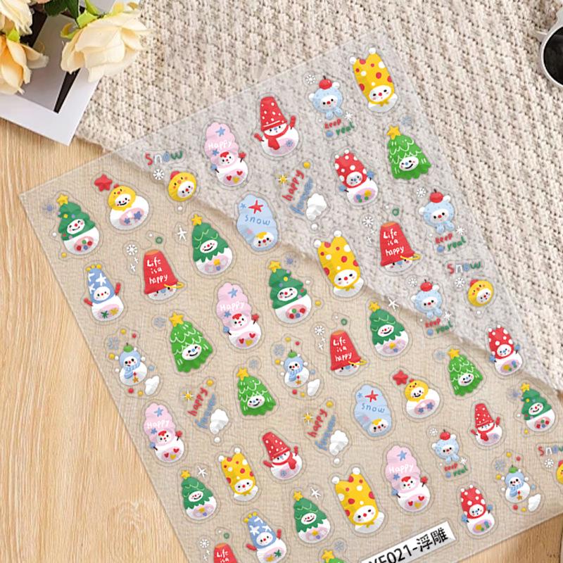 Cartoon Christmas Snowman 3D Nail Art Stickers YF021