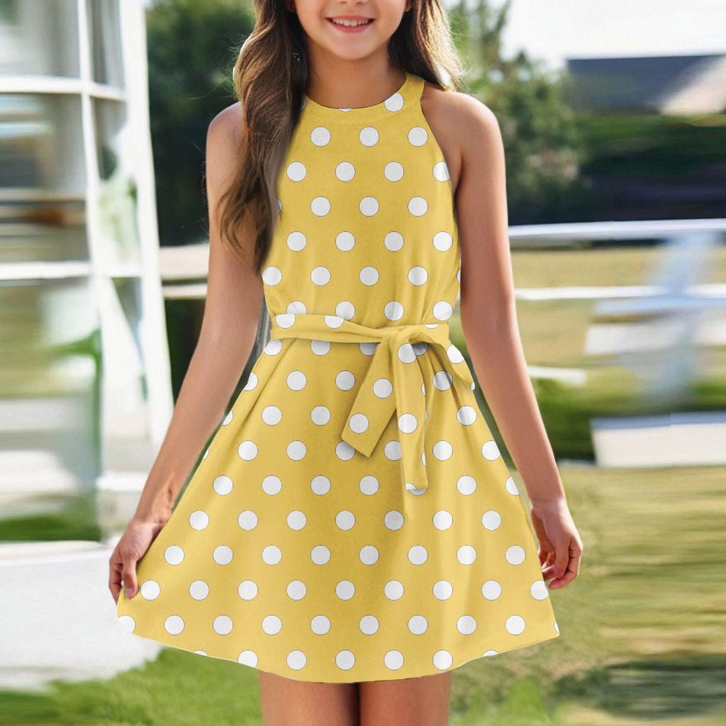 Girl Summer Dress Sleeveless Strappy Dress Solid Color & Print Sleeveless Dress Casual Dress