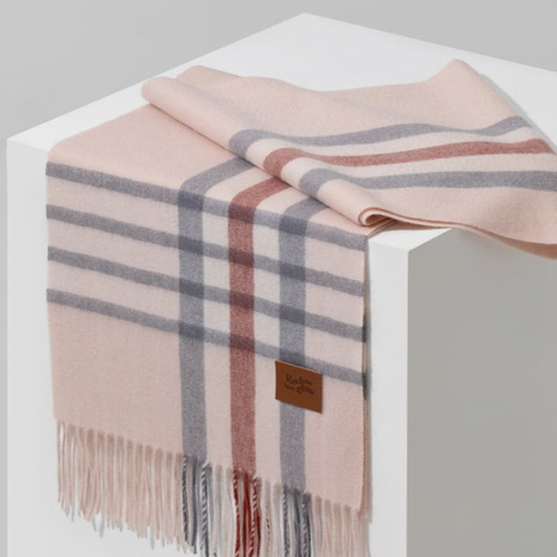RECLOW 100% Cashmere Line Check Muffler Pink