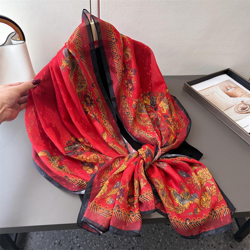 180*70cm Print Sunscreen Gauze Large Scarf Women Bandanna Popular Silk Shawl Scarves Spring Summer Autumn Hijab Wrap Beach Towel