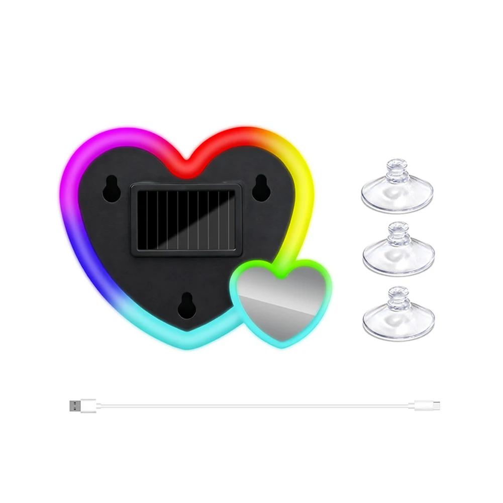 Easy Installation Dual Heart Shape Wireless Car LED Heart Light Suction Cup Solar Powered Soft Illumination Car Neon Light