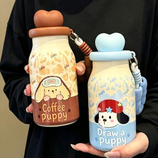 Yousheng Stainless Steel Insulated Water Bottle with Straw, 400ml Cartoon Thermal Cup for Women Girls, Leakproof Portable Travel Mug for Coffee Tea